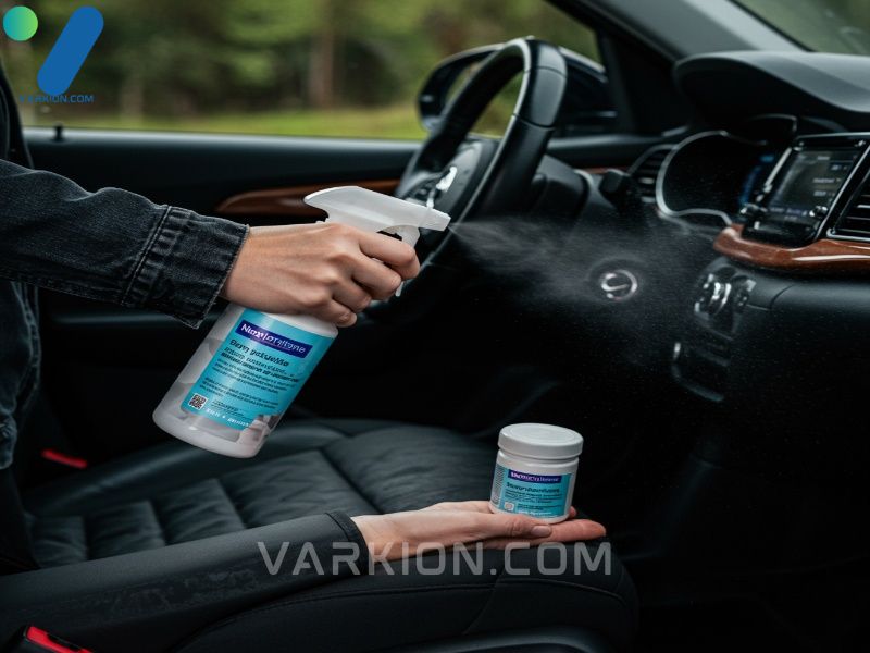 applying-the-best-car-deodorizer-spray-to-eliminate-tough-odors-before-installing-a-new-car-air-freshener-and-car-fragrance