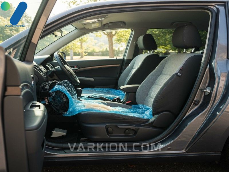 car-interior-with-all-doors-open-a-fan-dries-the-recently-cleaned-fabric-seats-on-a-sunny-day