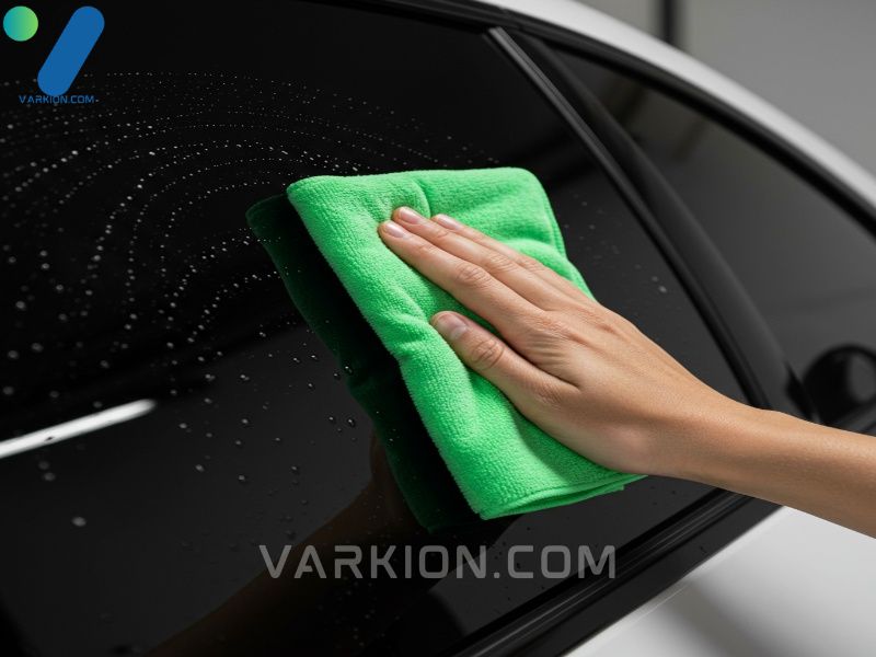 close-up-of-a-hand-wiping-a-tinted-car-window-interior-with-a-brightly-colored-microfiber-cloth