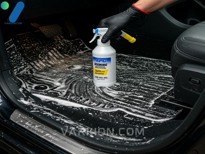 close-up-of-apc-foam-lifting-heavy-dirt-and-grease-from-a-dirty-car-floor-mat