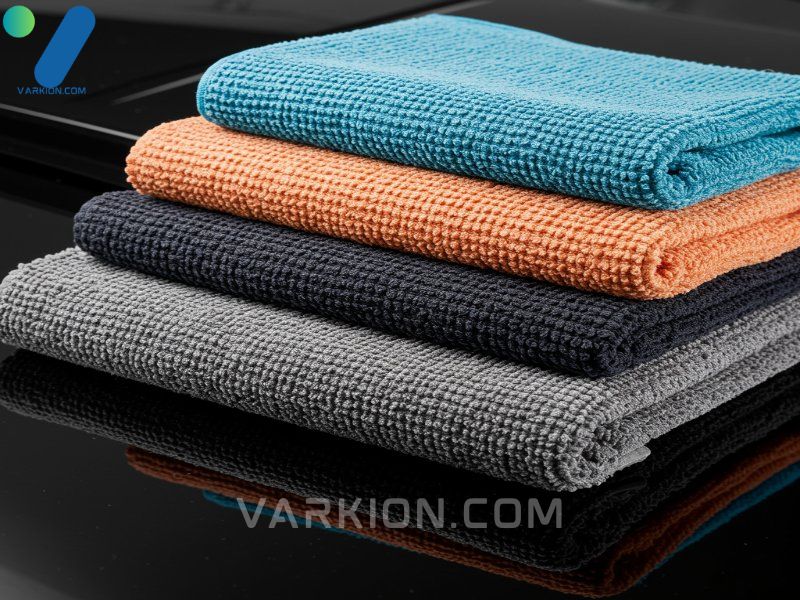close-up-of-color-coded-microfiber-detailing-towels-including-waffle-weave-and-plush-types