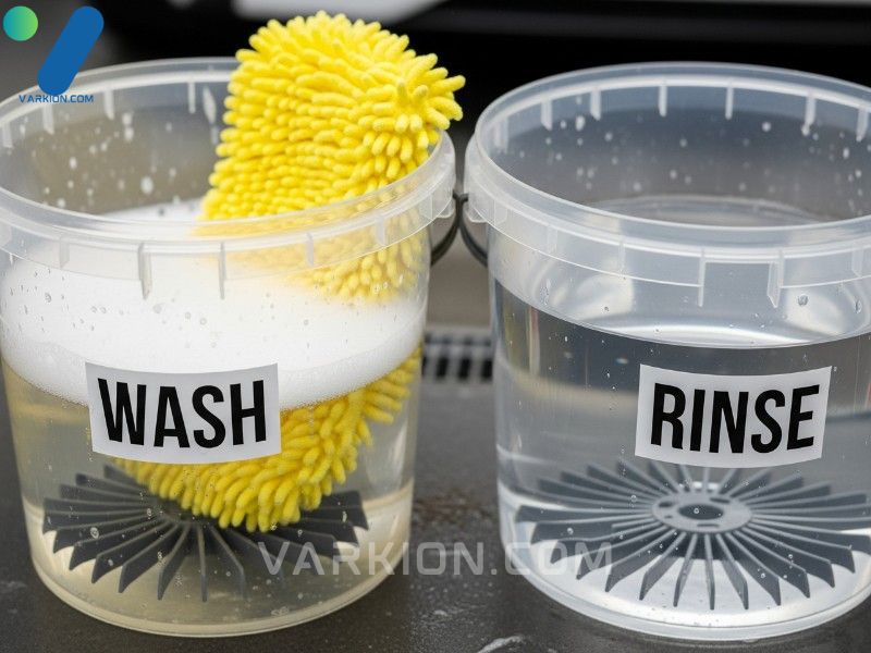 close-up-of-the-two-bucket-car-wash-method-showing-grit-guards