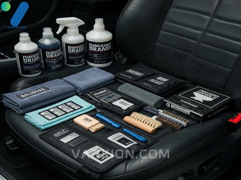 coleccion-organizada-de-productos-de-detallado-interior-toallas-cepillos-y-quimicos-sobre-un-asiento-de-coche