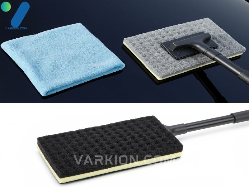 comparison-of-cleaning-materials-showing-the-superior-density-of-the-pad-used-with-the-car-windshield-cleaning-tool-for-better-streak-removal
