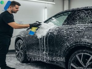 dark-car-covered-in-thick-white-pre-wash-foam-applied-by-a-foam-cannon