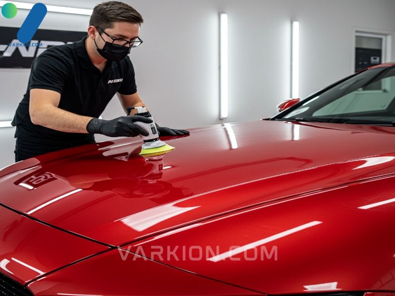 detailer-applying-ceramic-coating-to-the-hood-of-a-pristine-red-luxury-coupe-enhancing-the-glossy-finish