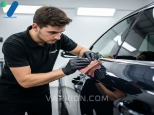 detailer-applying-ceramic-coating-with-an-applicator-block-to-a-highly-polished-dark-car-panel