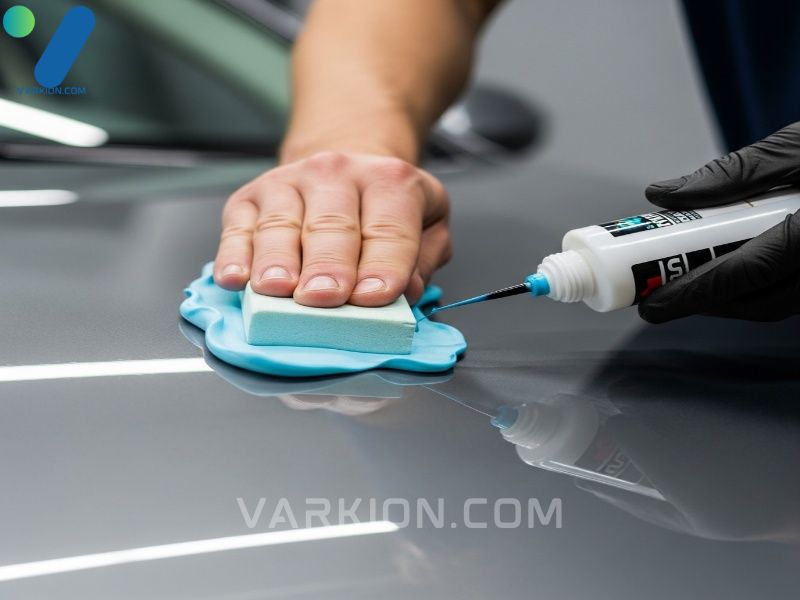 detailer-applying-clay-bar-and-lubricant-to-a-car-hood-for-mechanical-decontamination