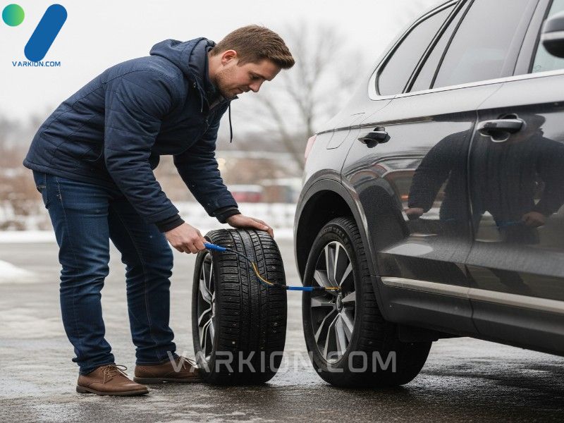 driver-checking-tire-pressure-on-their-michelin-suv-winter-tires-for-optimal-cold-weather-performance