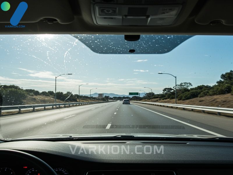 drivers-view-of-a-sunny-highway-through-a-perfectly-clean-streak-free-windshield