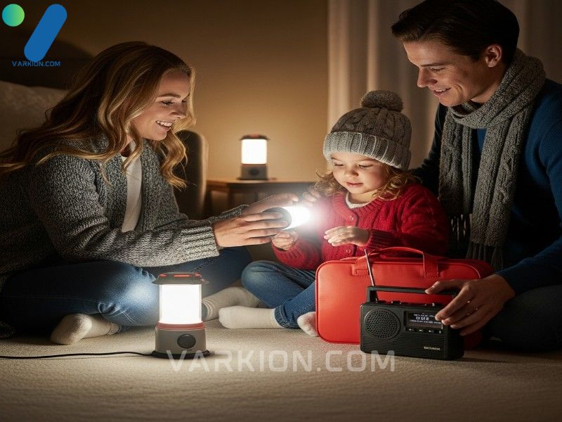 familia-revisando-kit-de-supervivencia-para-tormenta-invernal-con-linterna-led-y-radio-de-manivela