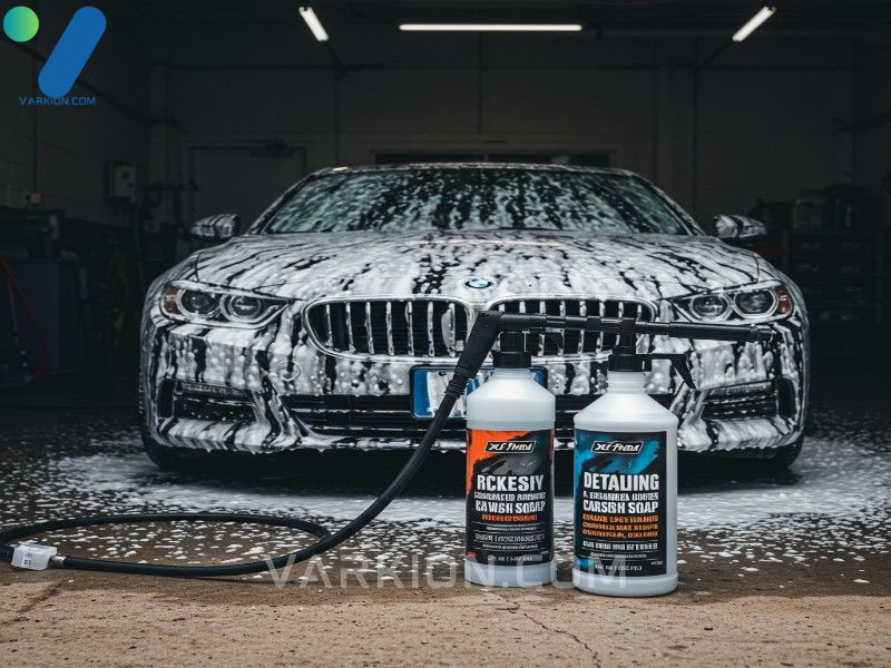 finished-detailing-job-showing-a-clean-car-and-the-recommended-pressure-washer-car-wash-soap-product