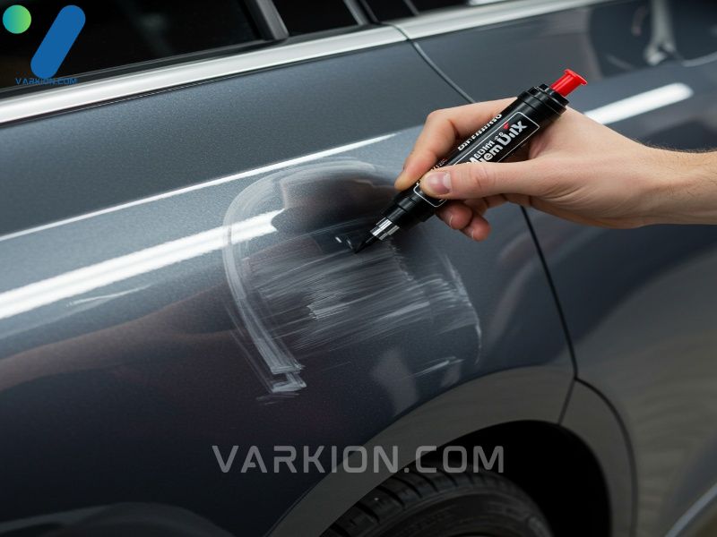 hand-applying-touch-up-paint-with-a-pen-to-a-scratch-on-a-dark-grey-car