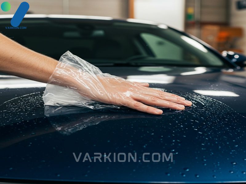 hand-in-a-sandwich-bag-gliding-over-a-car-hood-to-feel-for-paint-contamination