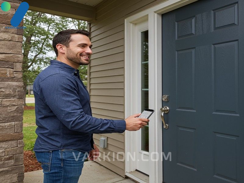 happy-homeowner-easily-locking-smart-home-door-using-a-phone-app