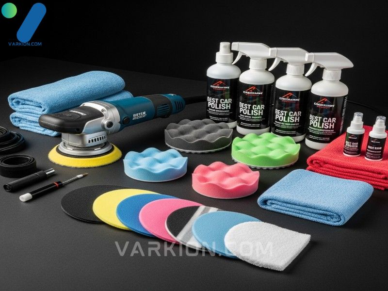 herramientas-de-detallado-de-coches-pulidora-almohadillas-de-espuma-toallas-de-microfibra-y-pulimentos