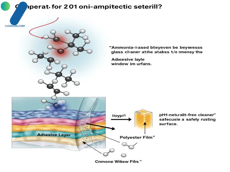 illustration-of-ammonia-cleaner-damaging-window-film-adhesive-vs-safe-ph-neutral-cleaner