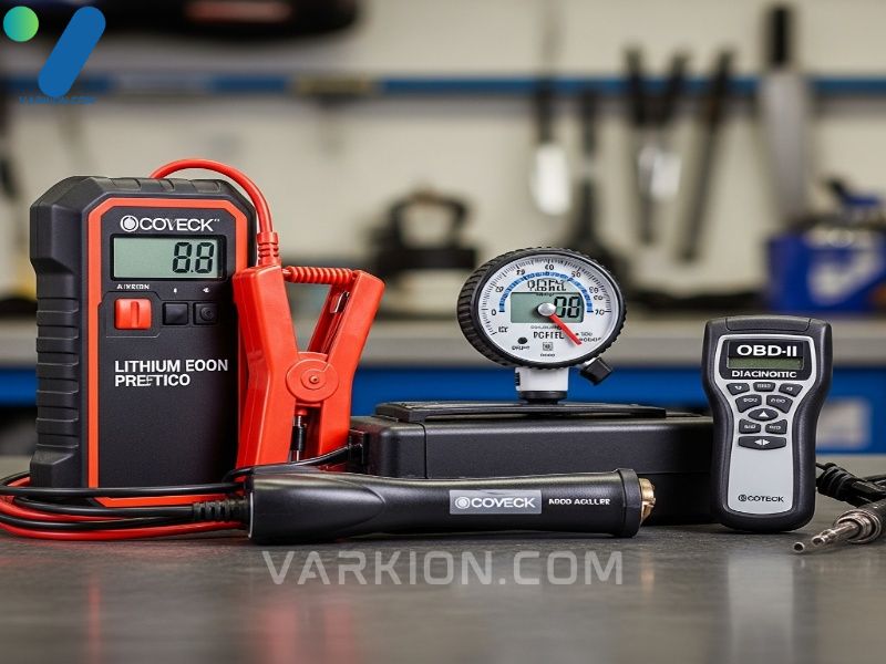 jump-starter-tire-gauge-and-diagnostic-scanner-for-car-care-displayed-in-a-workshop