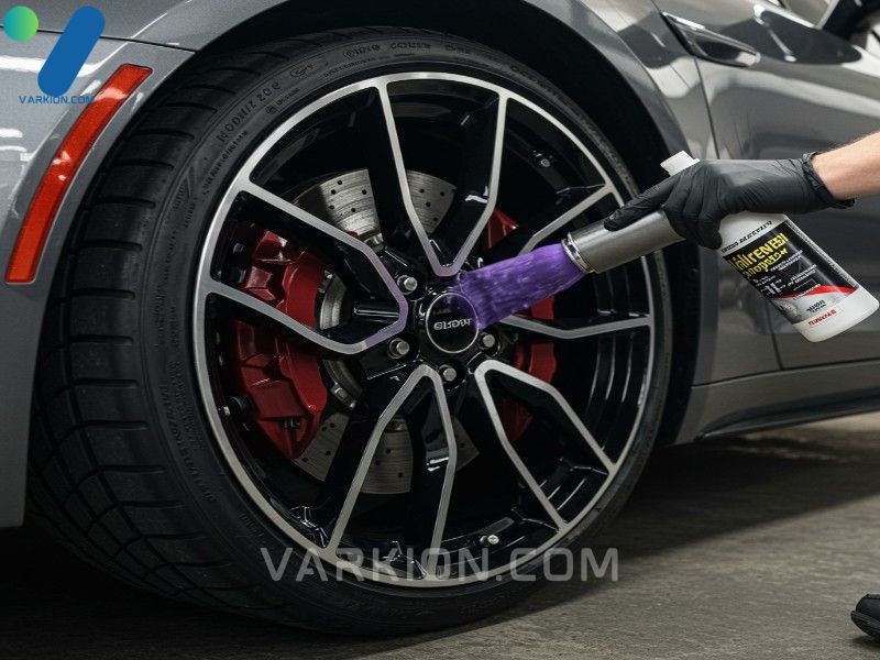 limpiador-de-ruedas-que-elimina-el-hierro-volviendose-purpura-en-una-llanta-de-aleacion-personalizada