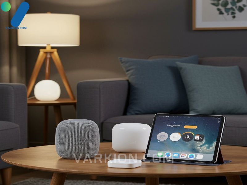 living-room-with-homekit-devices-homepod-mini-smart-lighting-and-ipad-home-app