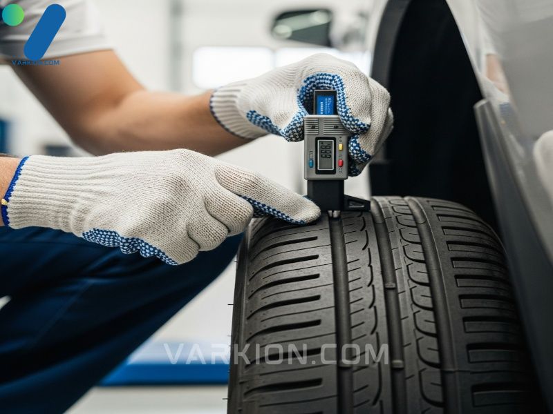 mecanico-inspeccionando-la-profundidad-de-la-banda-de-rodadura-de-un-neumatico-con-un-medidor-especializado