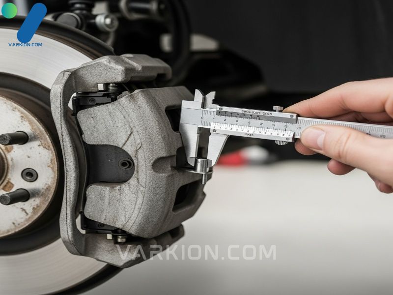 mecanico-midiendo-el-grosor-de-una-pastilla-de-freno-montada-con-un-calibrador