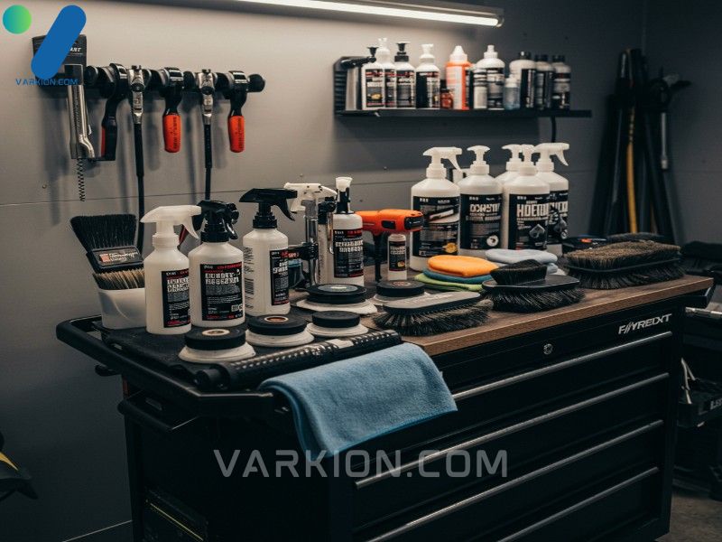neatly-organized-professional-car-detailing-tools-including-polishers-chemicals-and-brushes-on-a-garage-workbench