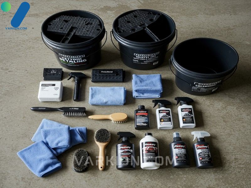 organized-collection-of-car-detailing-tools-buckets-towels-brushes-cleaners-on-a-garage-floor