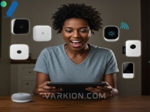 person-scrolling-black-friday-deals-on-a-tablet-surrounded-by-glowing-smart-home-devices