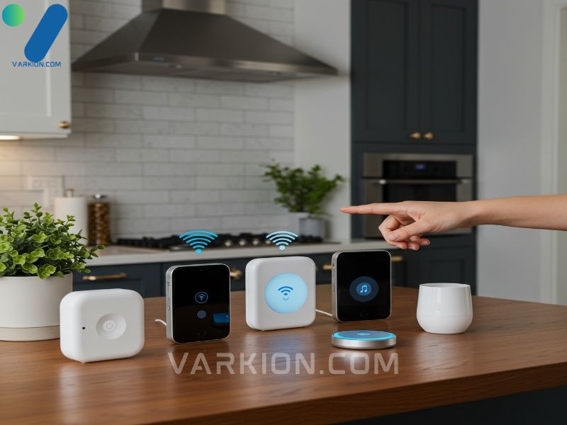 persona-interactuando-con-dispositivos-homekit-en-una-cocina-moderna-usando-comandos-de-voz-de-siri