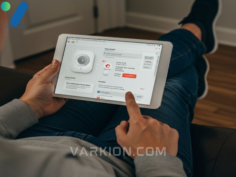 persona-sentada-leyendo-resenas-de-termostatos-inteligentes-en-una-tableta