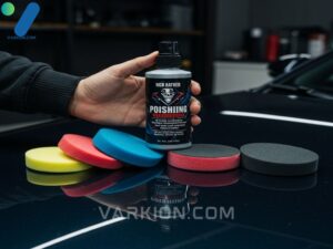 polishing-compound-bottle-next-to-various-foam-and-microfiber-pads-for-paint-correction