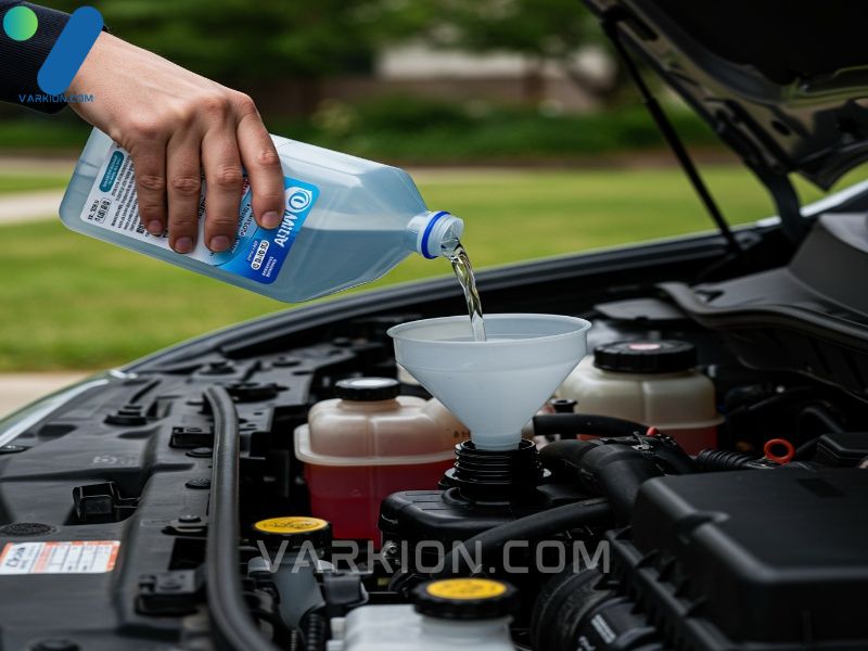 pouring-windshield-washer-fluid-into-car-reservoir-with-a-funnel