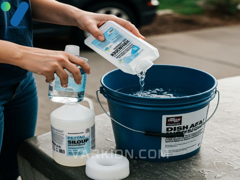 preparing-diy-substitute-for-car-wash-soap-using-dish-soap-and-distilled-white-vinegar