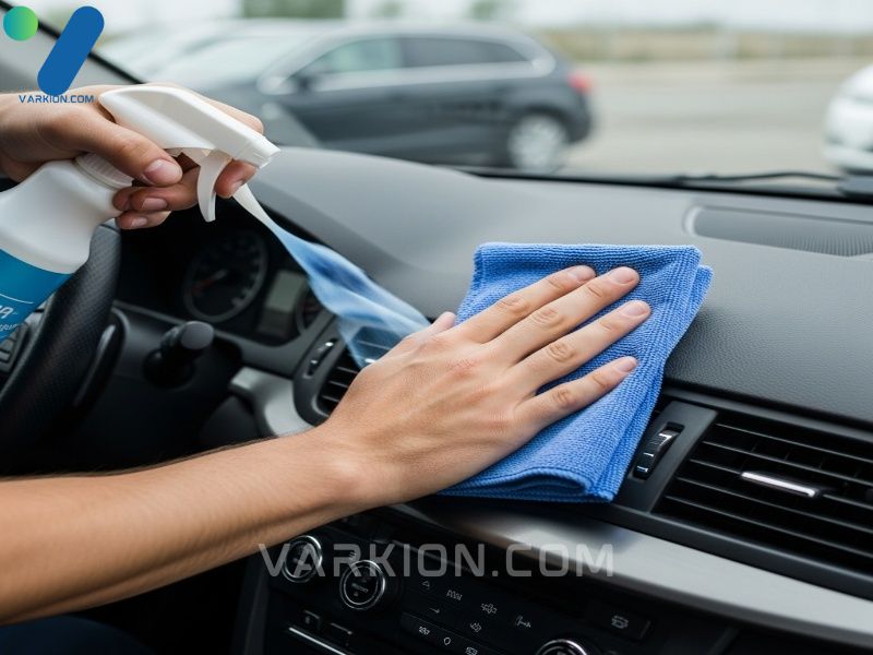 professional-application-technique-for-car-cleaner-spray-onto-a-microfiber-towel-to-avoid-overspray-on-the-dashboard