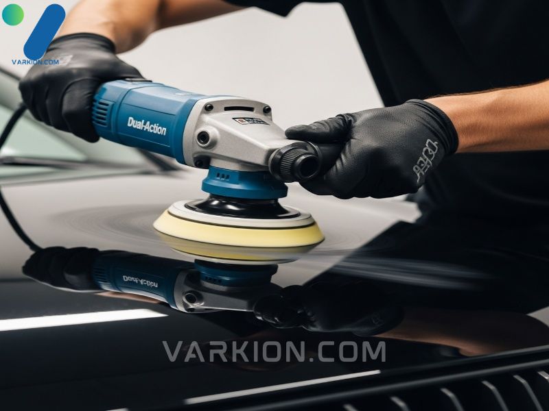 professional-auto-detailing-equipment-a-dual-action-polisher-being-used-with-specialized-car-detailing-tools-on-deep-black-paint