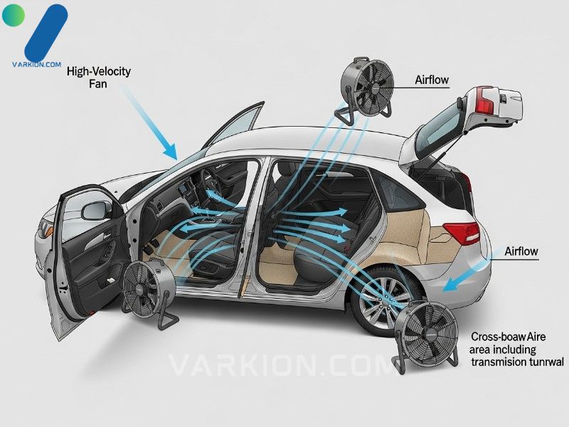 proper-forced-air-circulation-setup-for-drying-car-carpets-after-shampooing-to-prevent-mildew