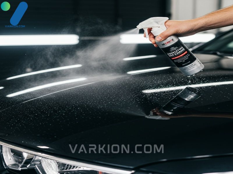 reka-nakada-wosk-w-sprayu-na-ciemna-maske-samochodu-widoczne-natychmiastowe-kropelkowanie-wody