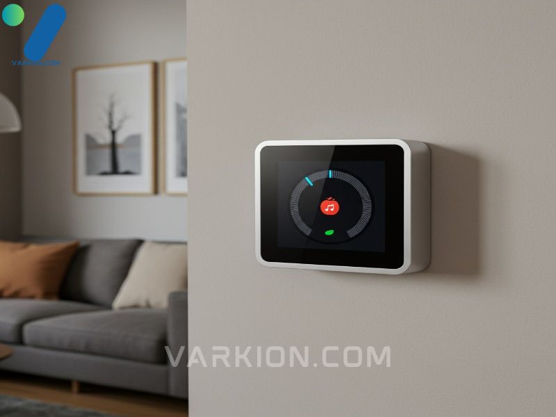 sleek-smart-thermostat-with-homekit-logo-integrated-into-a-modern-living-room