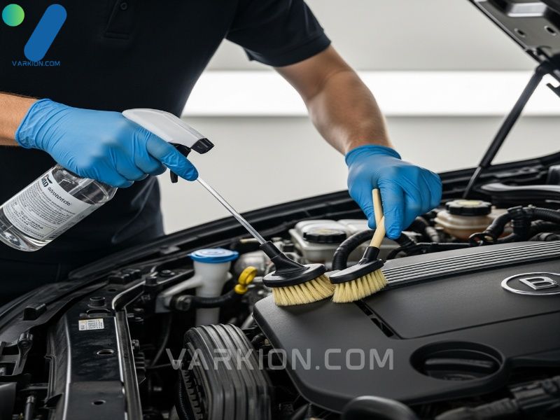 specialized-car-exterior-cleaning-products-being-used-for-engine-bay-detailing