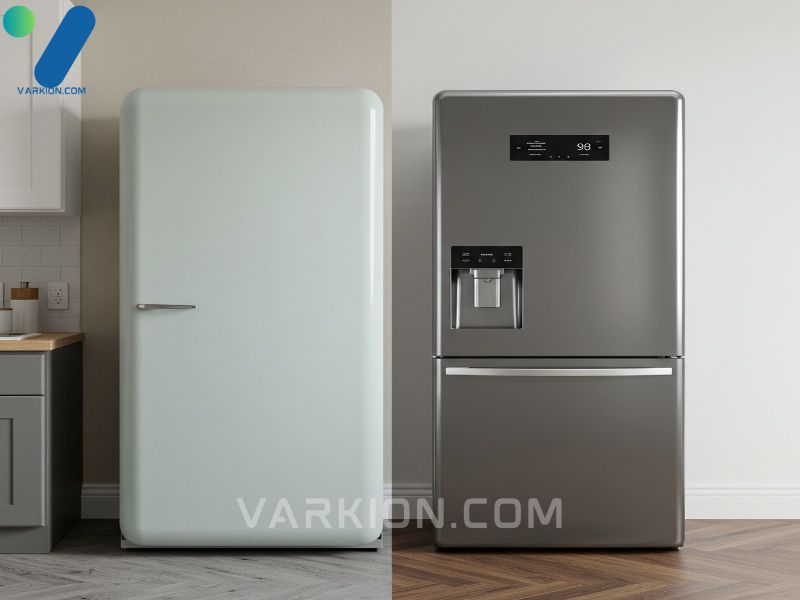 split-image-vintage-1950s-refrigerator-vs-modern-smart-refrigerator