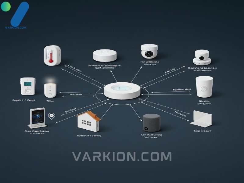 stylized-diagram-of-a-smart-home-ecosystem-showing-devices-lights-camera-speaker-connecting-via-wi-fizigbeez-wave-to-a-hub