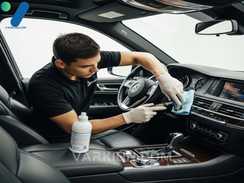 tecnico-de-detailing-limpiando-asientos-de-cuero-y-salpicadero-de-un-suv-de-lujo
