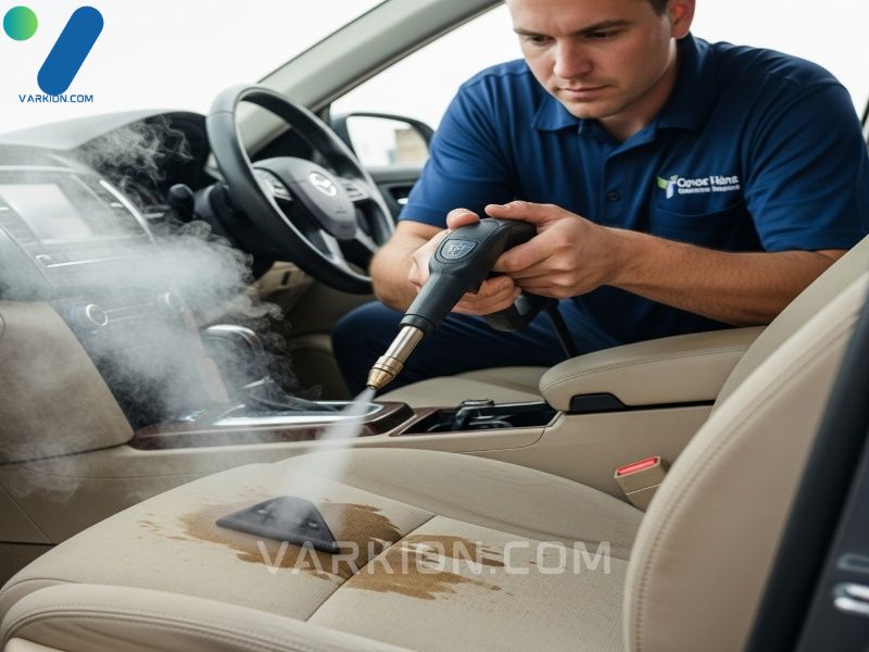 tecnico-usando-limpiador-a-vapor-en-un-asiento-de-coche-beige-muy-manchado