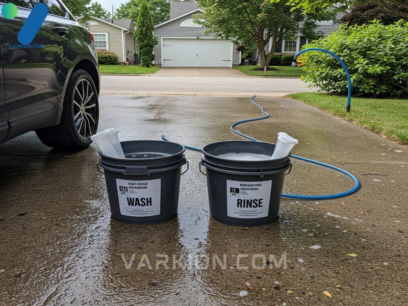 the-two-bucket-method-setup-with-grit-guards-demonstrating-the-proper-use-of-car-wash-soap-and-rinsing-for-scratch-prevention
