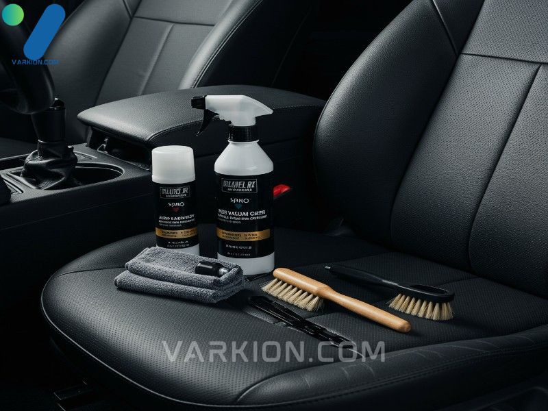 toolkit-for-car-interior-detailing-spray-cleaner-towels-and-a-brush-next-to-a-seat