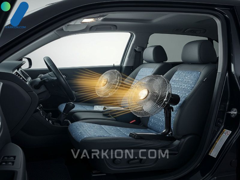 two-fans-placed-inside-a-car-to-quickly-dry-wet-seats-and-prevent-mold