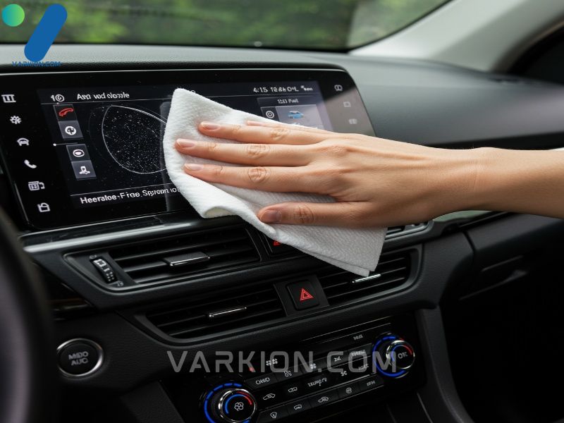 using-specialized-car-wipes-for-streak-free-cleaning-of-a-sensitive-infotainment-screen-inside-a-vehicle